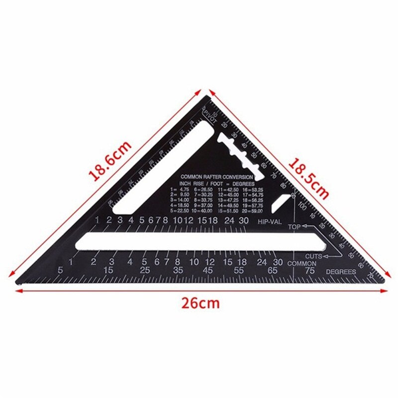 Onnfang-Regla de medición de ángulo Triangular de aleación de aluminio métrica de 7/12 pulgadas, transportador de ángulo de triángulo cuadrado rápido para carpintería