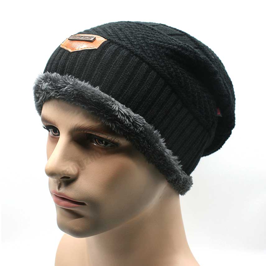 Heren winter hoeden en caps winter cap mannen vrouwen winter gebreide hoeden brandes winter unisex cap mutsen: Black