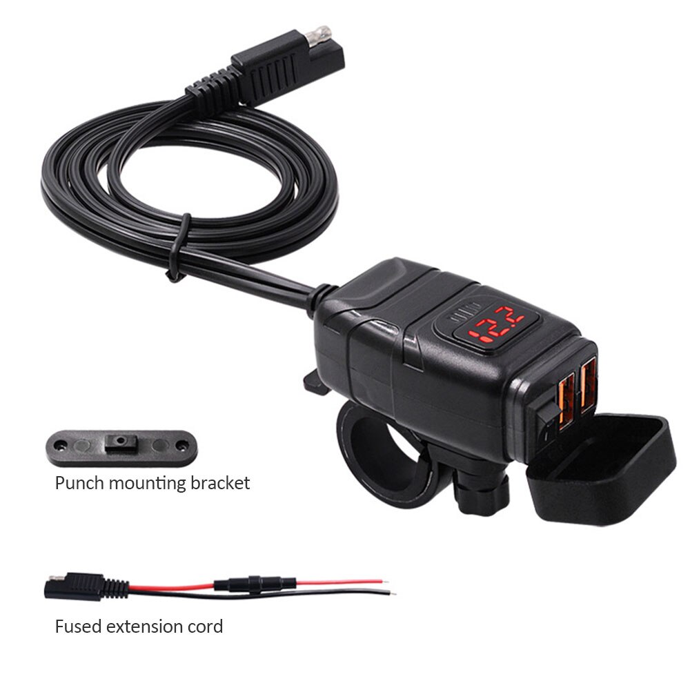 1PC Motorrad Ladegerät Dual USB Hafen 12V praktisch Ladegerät LED Voltmeter mit Schalter
