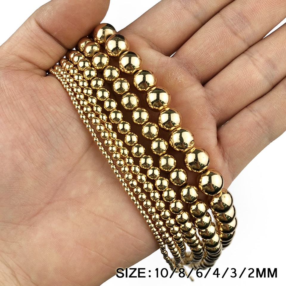 JHNBY Ronde Hematiet kralen 2/3/4/6/8/10mm Natuursteen 14 Goud kleur Losse kralen ball Sieraden armbanden Maken DIY Accessoires