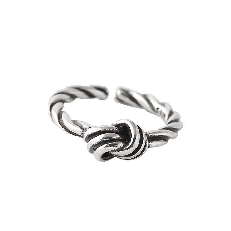 Foxanry INS 925 en argent Sterling anneaux pour les femmes Couples Vintage à la main torsion noeud fête mariée bijoux: Silver