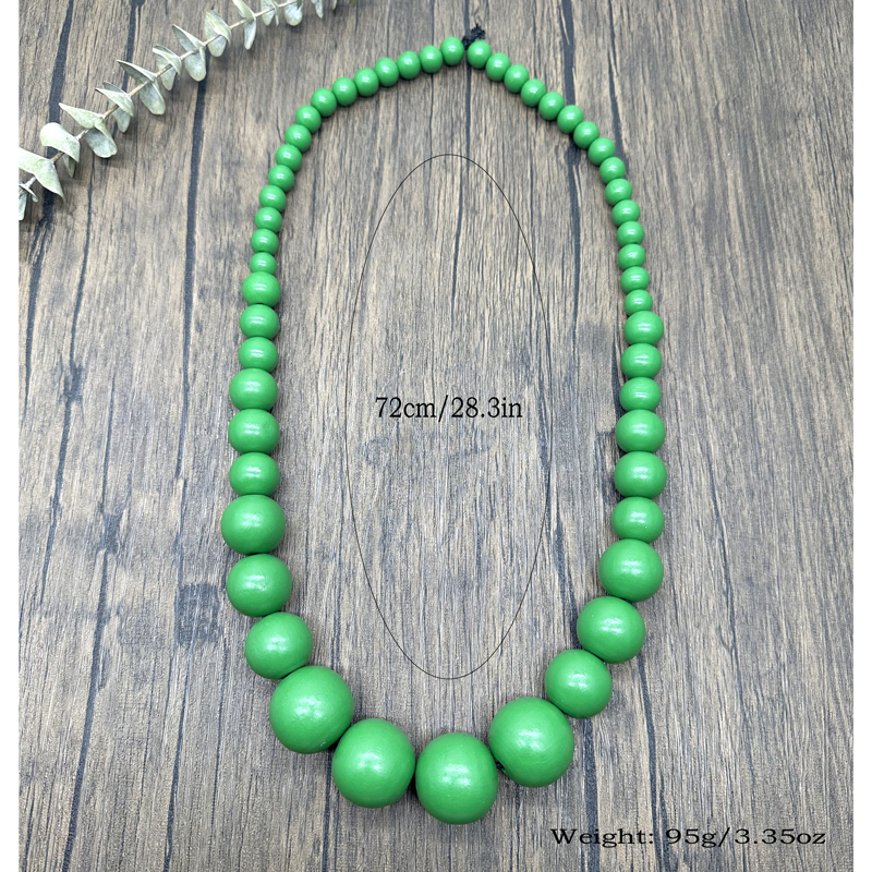Bohemian Green Big Round Long Wood Necklace & Pendent Handmade Necklace For Women Bib Beads Party Jewelry