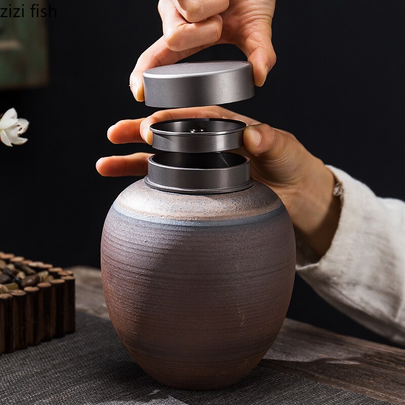 Stoneware Tea Caddy Ceramic Jar Tea Box Tea Container Tea Organizer Storage Tank Candy Jar Decorative Jar Storage Box Tea Can