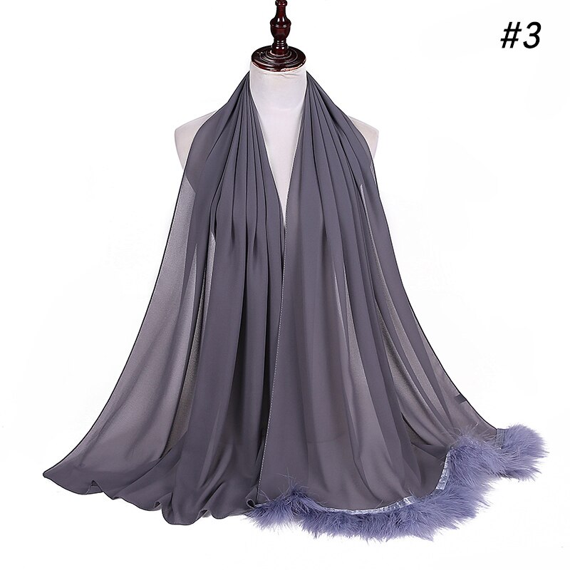 Veren chiffon sjaal hijab dons bubbelsjaal luxe populaire kwastjessjaals sjaal moslim sjaal 170 x 75cm: Kleur 3