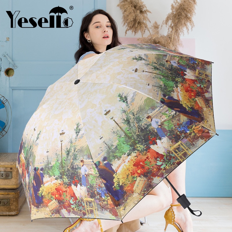 Yesello Olieverf Opvouwbare Paraplu Vrouwen Parasol Innovatieve Ultralight Pocket Paraplu Opvouwbare Windbestendig Paraplu
