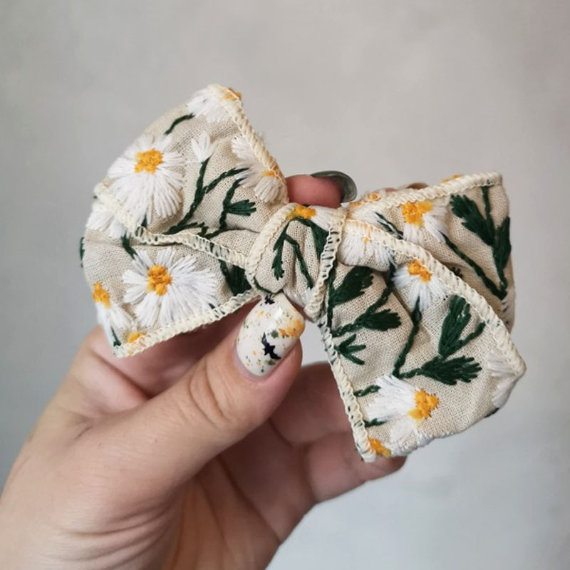 Korean Sweet Embroidery Bows Hair Clip for Kids Girls Boutique Handmade Hairpins Barrettes Headwear Hair Accessories