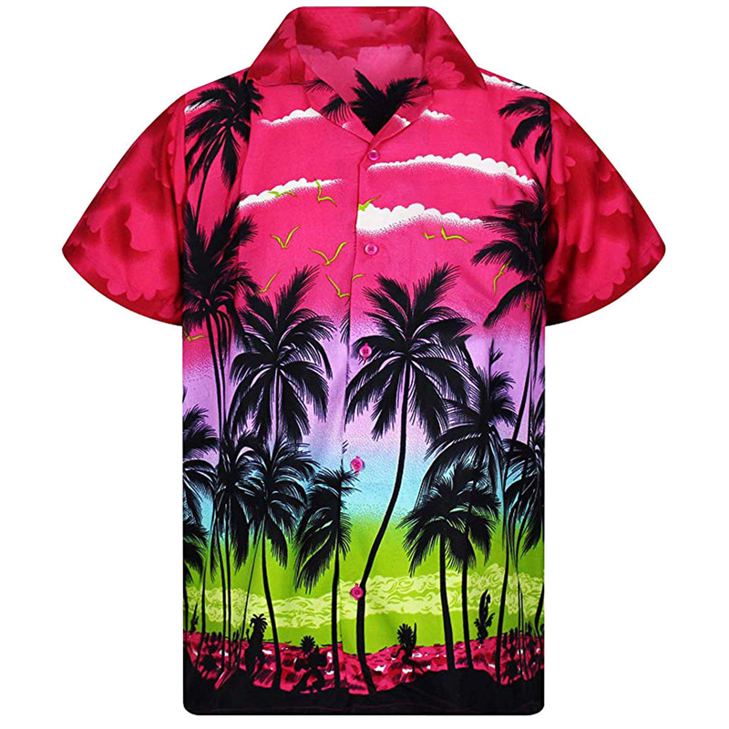 Palmetryk herre hawaiianske skjorter korte ærmer afslappet sommer mænd tropiske aloha skjorter fest strandtøj tøj chemise 3x: Himmelblå / Xxxl