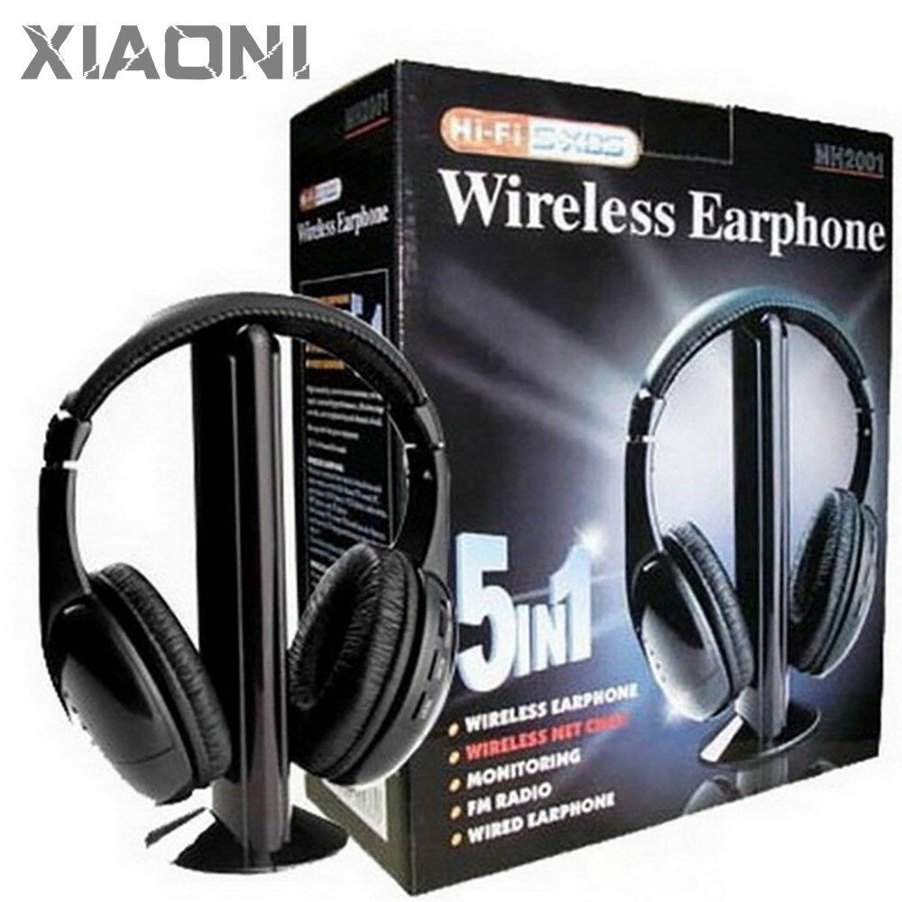 5 In 1 Hi-Fi Draadloze Headset Hoofdtelefoon Oortelefoon Voor Pc Laptop Tv Fm Radio MP3 Black Gaming Hoofdtelefoon Draadloze hoofdtelefoon