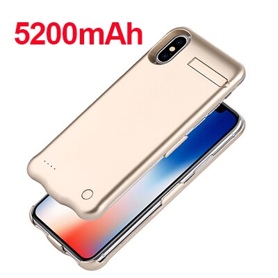 5200 mah uppladdningsbart batteriladdarfodral för iphone x extern bärbar telefonhållare powerbankfodral backup skal för iphone x: Guld-