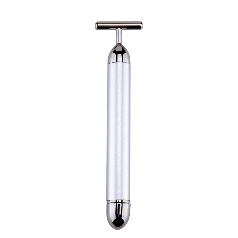 Rouleau électrique de Massage du visage, barre de beauté en or 24K, bâton de soins du visage vibrant et étanche: Silver