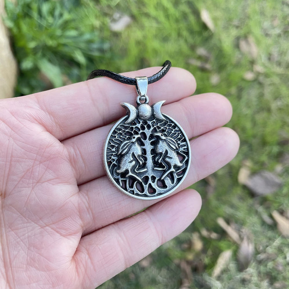 12 stück baum-mond-hase-dreifachmond-keltische-wicca-mandala-ungewöhnliche totemtier-göttin-halskette