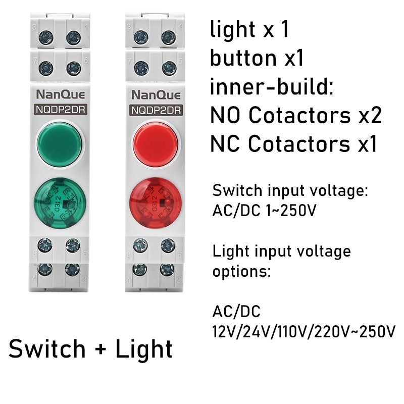 Interruptor de botón de luz de carril DIN AC DC 12V 24V 110V 220V 230V 1A 2A 5A 6A interruptor de Control de parada de arranque de Motor módulo de luz LED