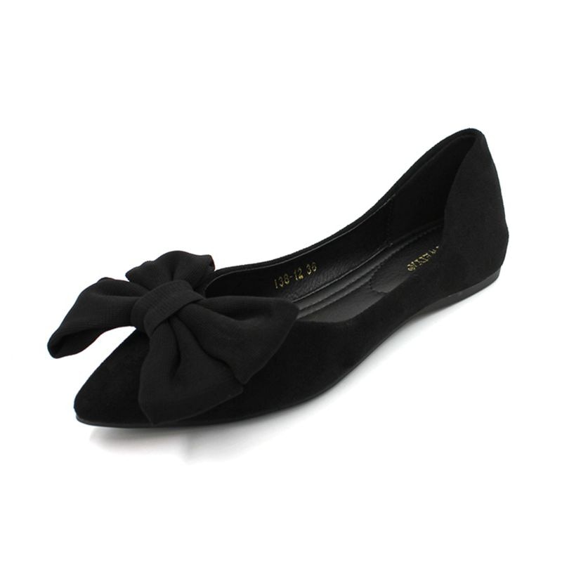 big bowknot sping single shoes woman suede leather shallow mouth ballet flats solid color scarpe donna loafers women