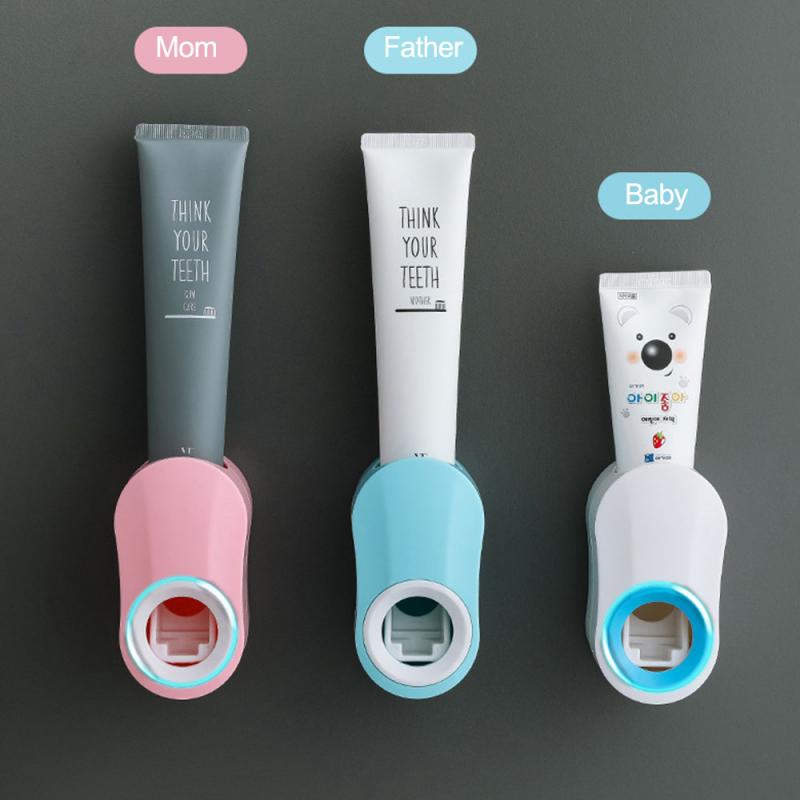 Toothbrush Holder Set Toothpaste Dispenser Wall Mount Stand Bathroom Accessories Set Rolling Automatic Squeezer Family Hygienic
