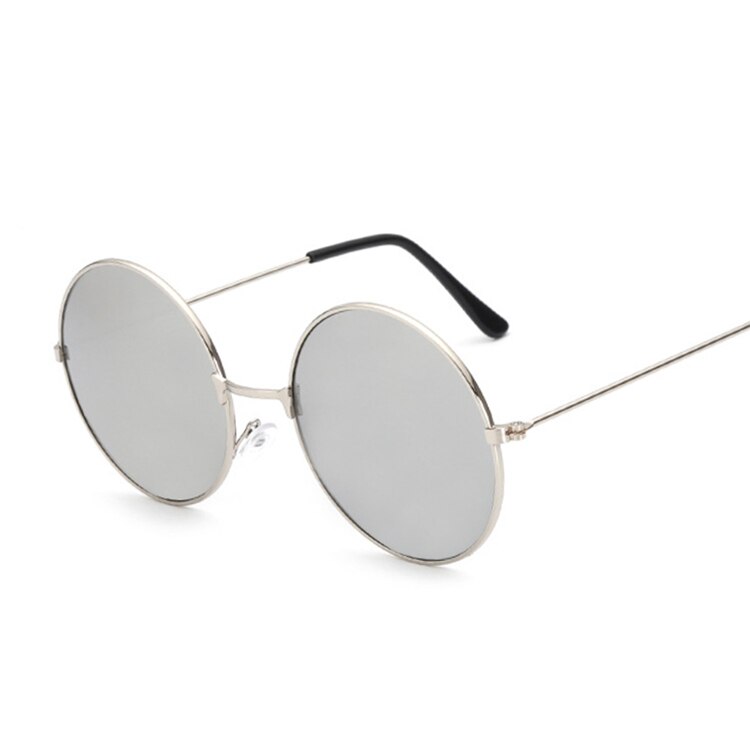 Klassiska runda solglasögon kvinnor vintage cirkel solglasögon för kvinnor manlig liten ram metall färgglad havsspegel retro: Silversilver