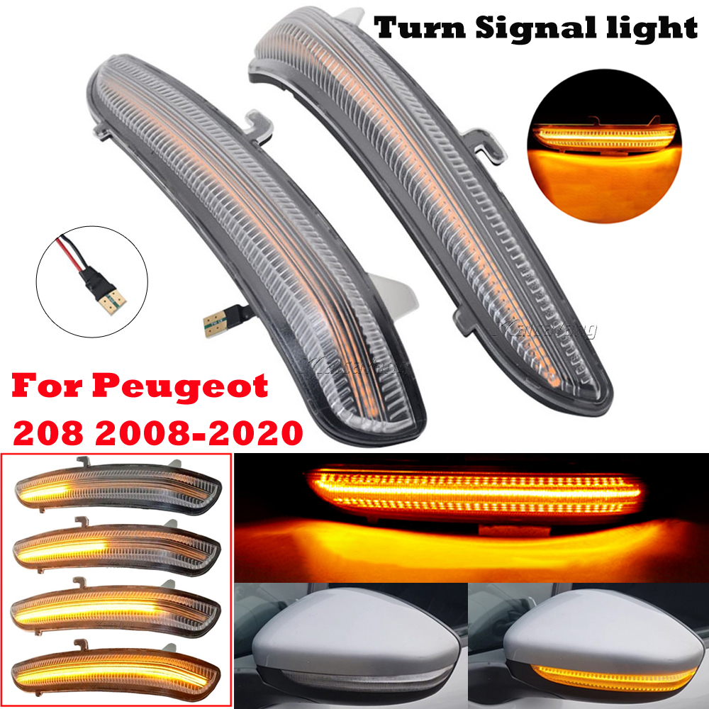 For Peugeot 208 For Citroen C3 C4 2PCS Dynamic LED Side Mirror Blinker Lights Sequential Turn Signal Indicator Lamps