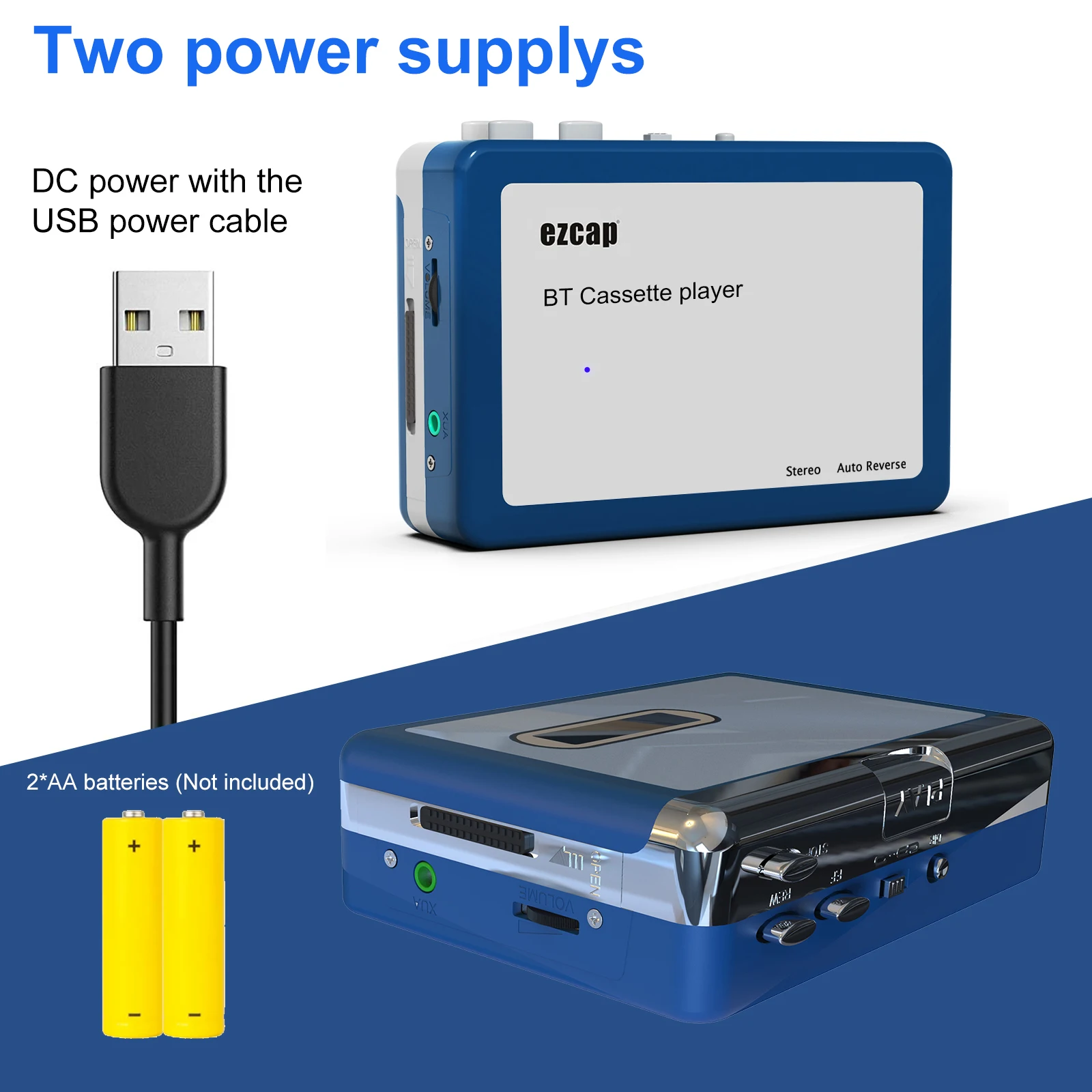 Lecteur de cassettes Bluetooth Portable, lecteur de cassettes, sortie Bluetooth vers casque/haut-parleur, lecteur de cassettes Portable Walkman