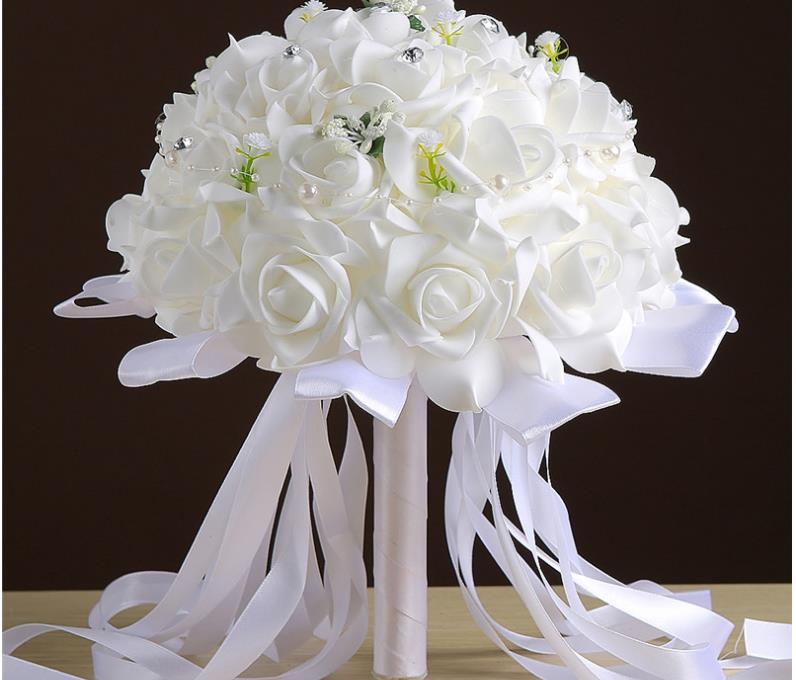 Bride wedding bouquet flower simulation flower white rose bouquet white red hand throw flower: white