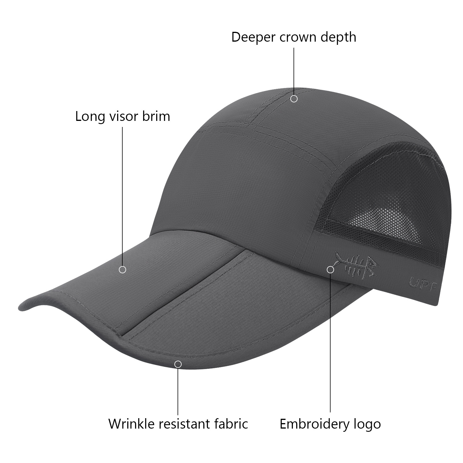 BASSDASH Gorra de béisbol de pesca plegable UPF 50+ resistente al agua al aire libre sombreros de ala portátiles para mujeres hombres senderismo ajustable