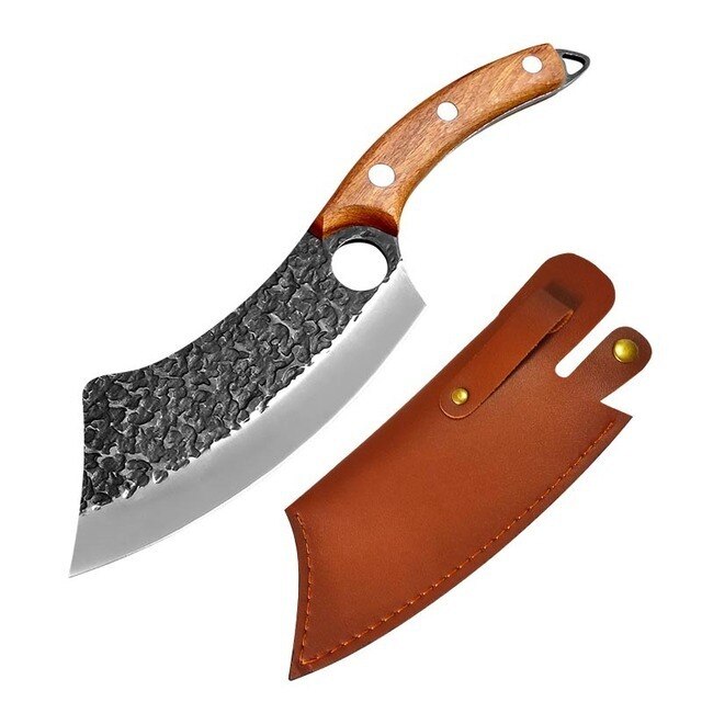 5.5 Inch Meat Cleaver Hand Forged Boning Knife Serbian Chef Knife Stainless Steel Kitchen Knife Butcher Fish Knife: F  Brown with Brown
