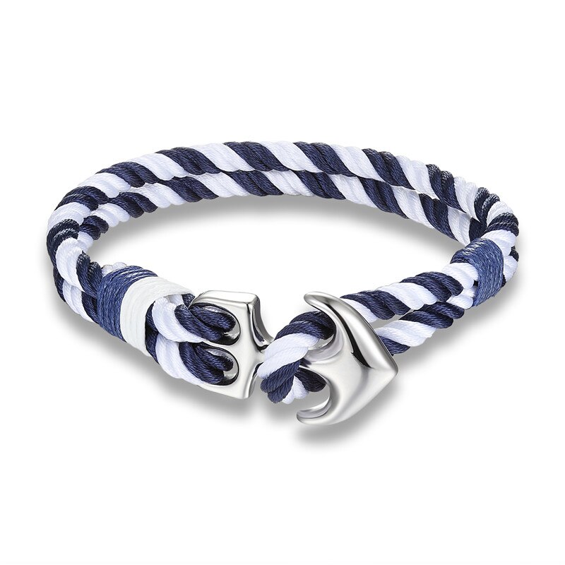 YIZIZAI Hoop Anker Armband Rvs Marineblauw Mannen Vrouwen Nautische Survival Touw Ketting Armband Zomer Stijl