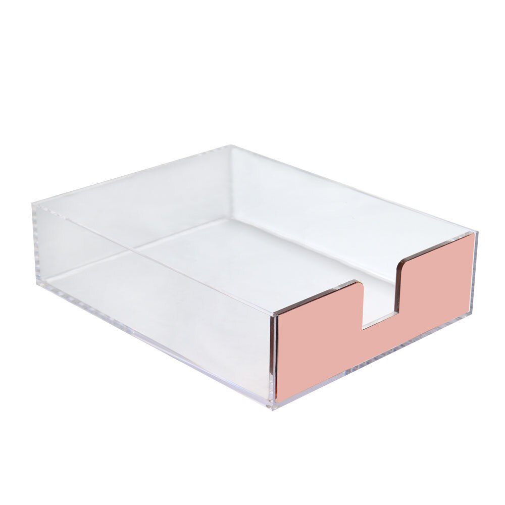 Paper Dispenser File Folder Flat Document Storage Box A4 Acrylic Letter Tray Desk Accessories Holder: Rose gold