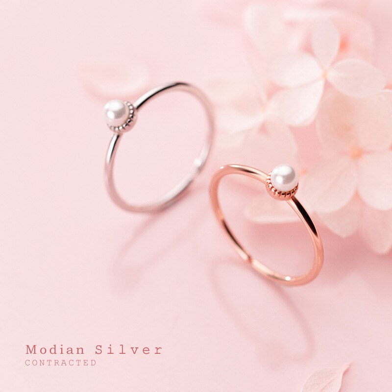 Modian 3 Farbe Elegante Perle Offene Einstellbare Sterling Silber 925 Ring für Frauen Stapelbare Schlank Ring Edlen Schmuck Schmuckstück