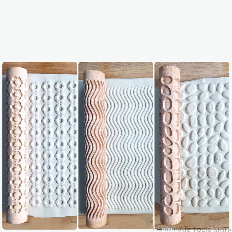 Keramik kunst træ tekstur rulle relief træ sten blomst mønster præget stang mudder rulle gør det selv keramisk skulptur modellering ler værktøjer