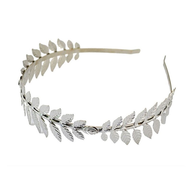 Greek goddess headband metallic gold silver leaves branch crown hair band wedding bride tiara shimmer hair: Gold-color