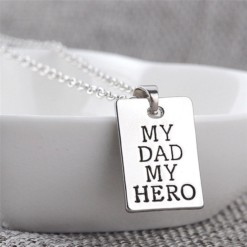 Jewelry MY DAD MY HERO Necklaces Pendant Square Tag Necklace For Men Women Father's day Choker