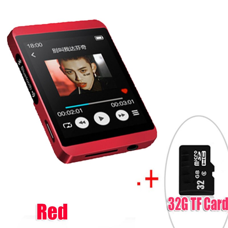 Lettore MP3 Bluetooth originale RUIZU M5 Sport 16GB 8GB Clip Mini Full touch screen supporto FM, registrazione, E-Book, orologio, contapassi: RedWith32GBTFcard / 16GB