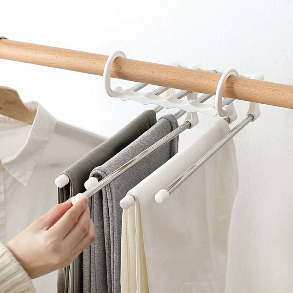 Portable Clothes Hanger Multifunctional Pants Rack Stainless Steel Trousers Holder Clothes Organizer Storage Rod