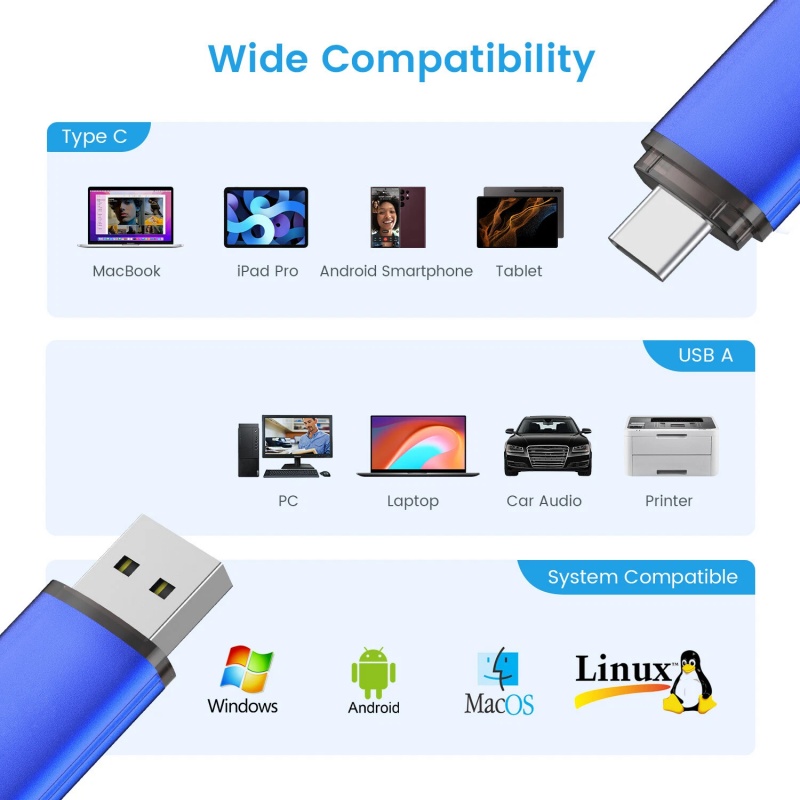 128GB Type C Flash Drive 2 in 1 OTG USB 2.0 + USB C Memory Stick for Backup