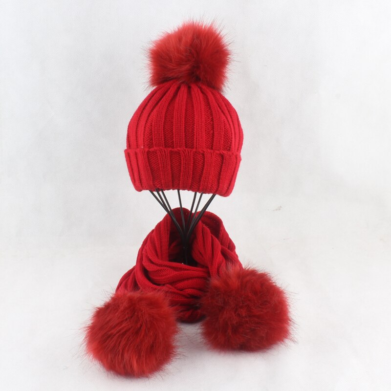 HEALCOLD Jungen Mädchen Hütte Schal einstellen freundlicher Pelz Bommel Mützen Schal Winter Schal Hütte Für freundlicher