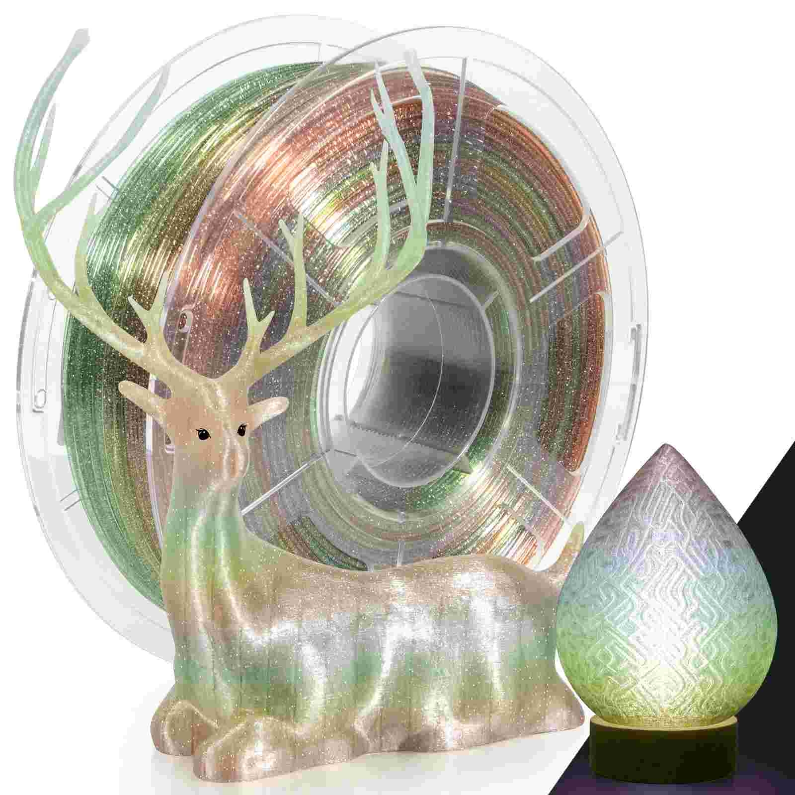 Glitter Clear PETG Filament 1.75mm,Sparkle Shiny Galaxy Transparent PETG Filament 1kg, Rainbow/Blue/Green/Blue-purple/Grey: black