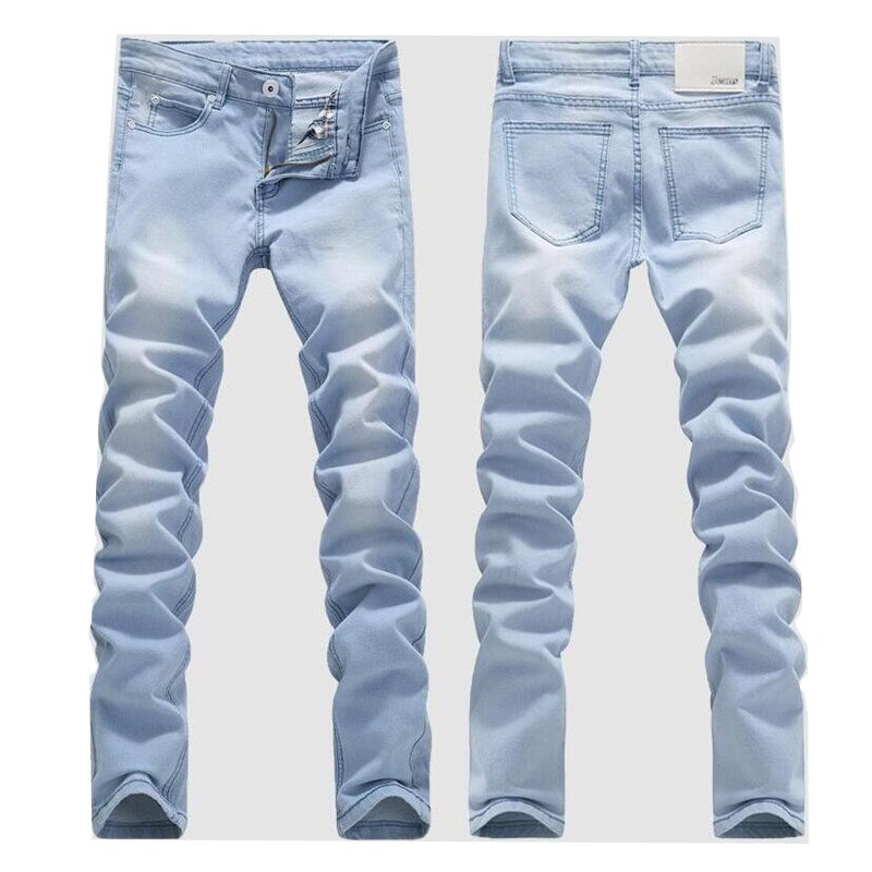 Men Skinny Jeans Good Light Blue Jeans Mens Spring Summer Slim Fit Denim Jeans Male Cotton Stretch Cowboy Trousers