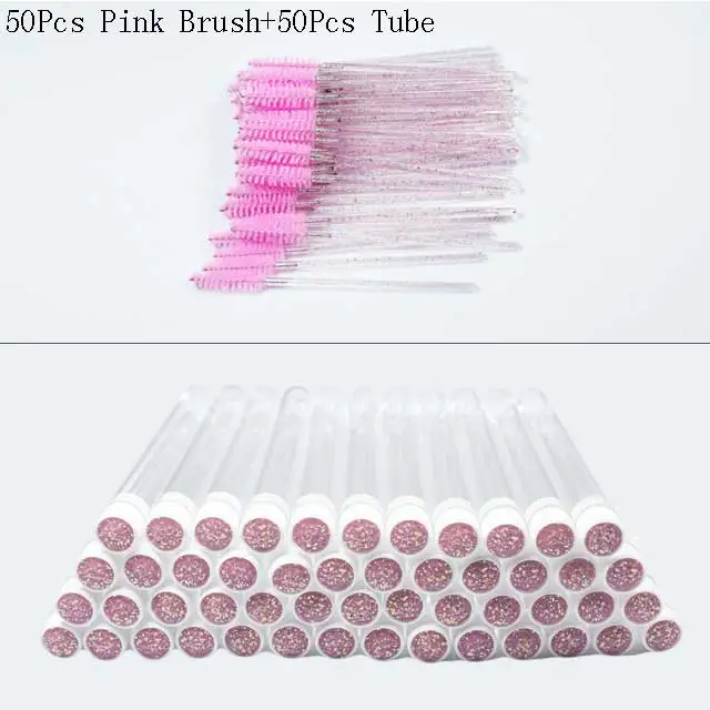 Reusable 50sets Eyelash Mascara Wands With Tube Lash Spoolie Brush In Container Disposable Eyebrow Applicator Case: Gold