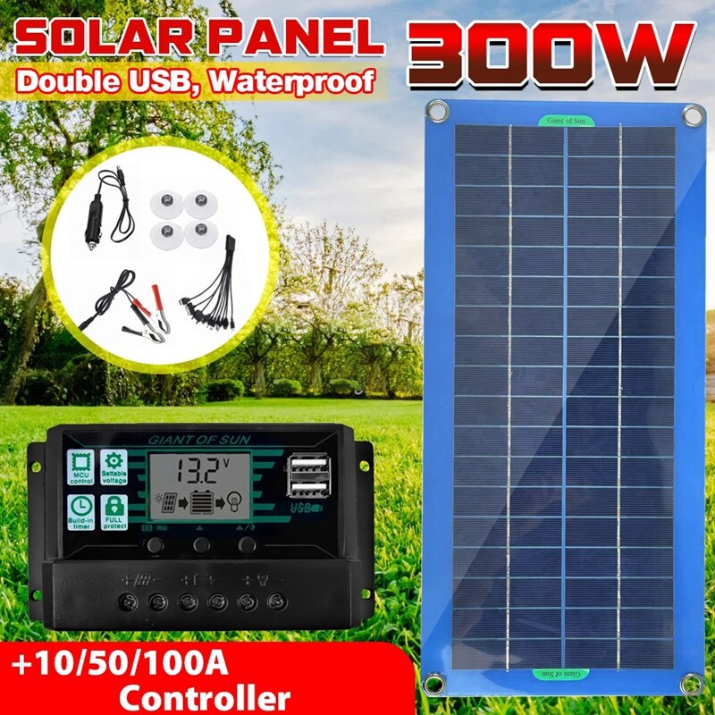300W Zonnepaneel 12V 5V Dual Usb Controller Waterdicht Monocrystalin Zonnecellen Battery Charger