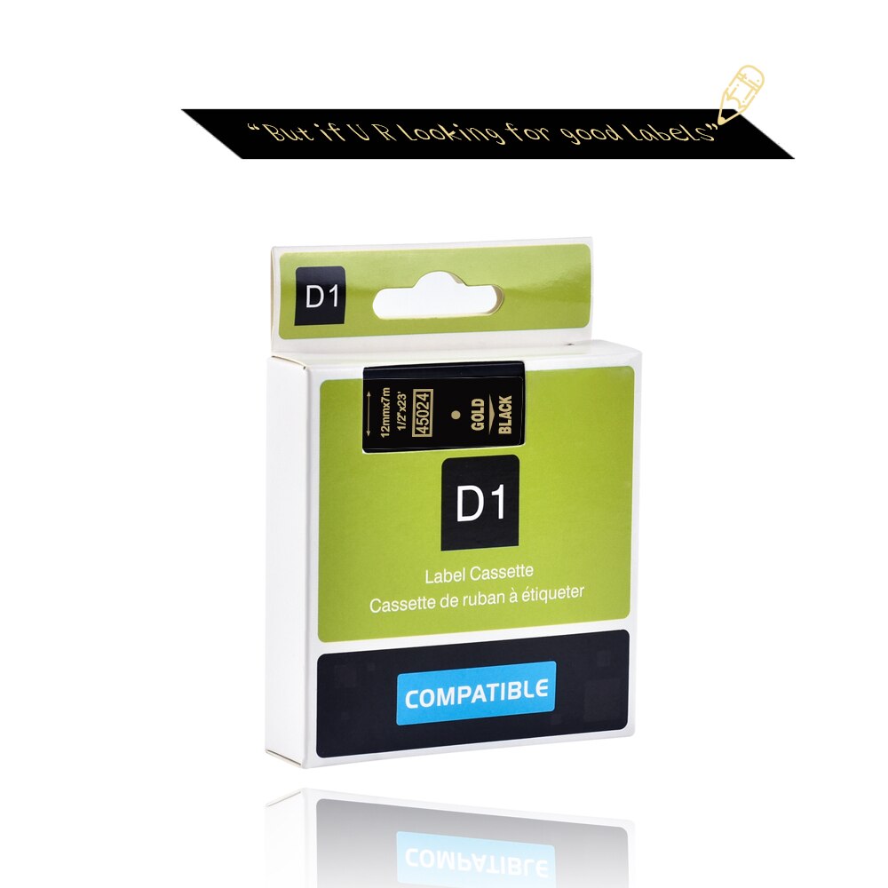 45024 Compatible Dymo D1 12mm Gold on Black Label Tape Label Ribbons Printer Ribbon for Dymo Label Manager 160 280 210
