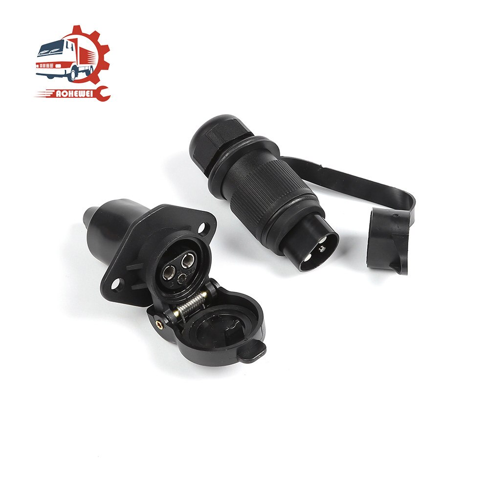 AOHEWEI 3Pin Trailer Plug Towing Socket Connector 12V Screw End 3 Way Male Female Truck Part for Electrical Caravan Vehicle: Socekt Plug Set 2