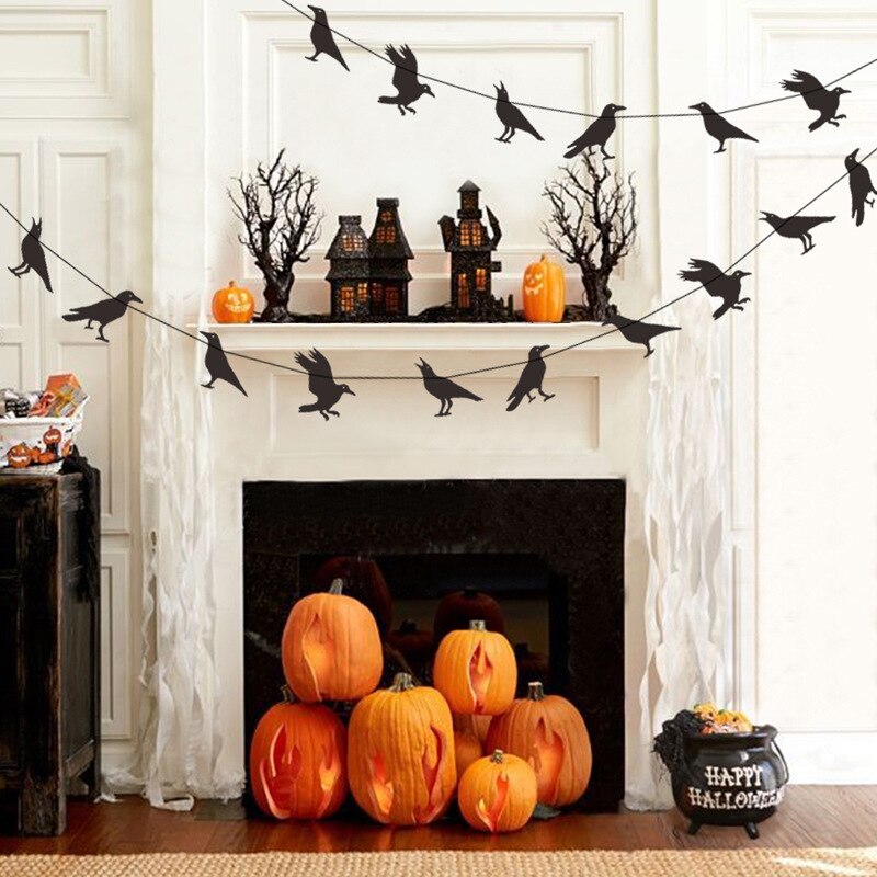 Black Bird Banner Halloween Boo Paper Garland Bunting Wall Hanging Decoration For Home Bar Haunted House Photo Prop Supplies