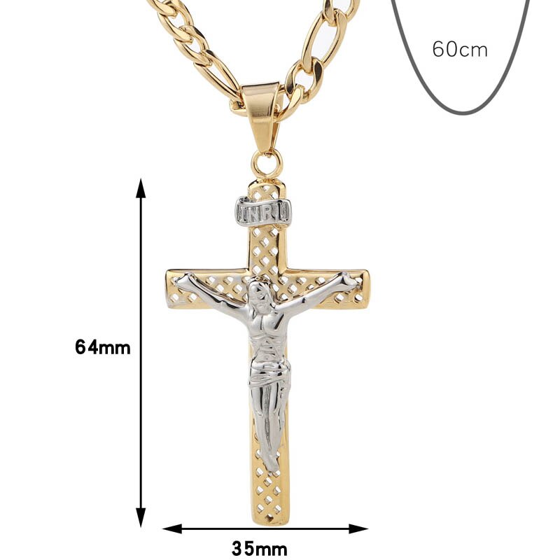 Witaya Jesus Cross Hanger Ketting Gouden Ketting Rvs Hollow Religieuze Cross Hangers & Kettingen Voor Mannen Sieraden