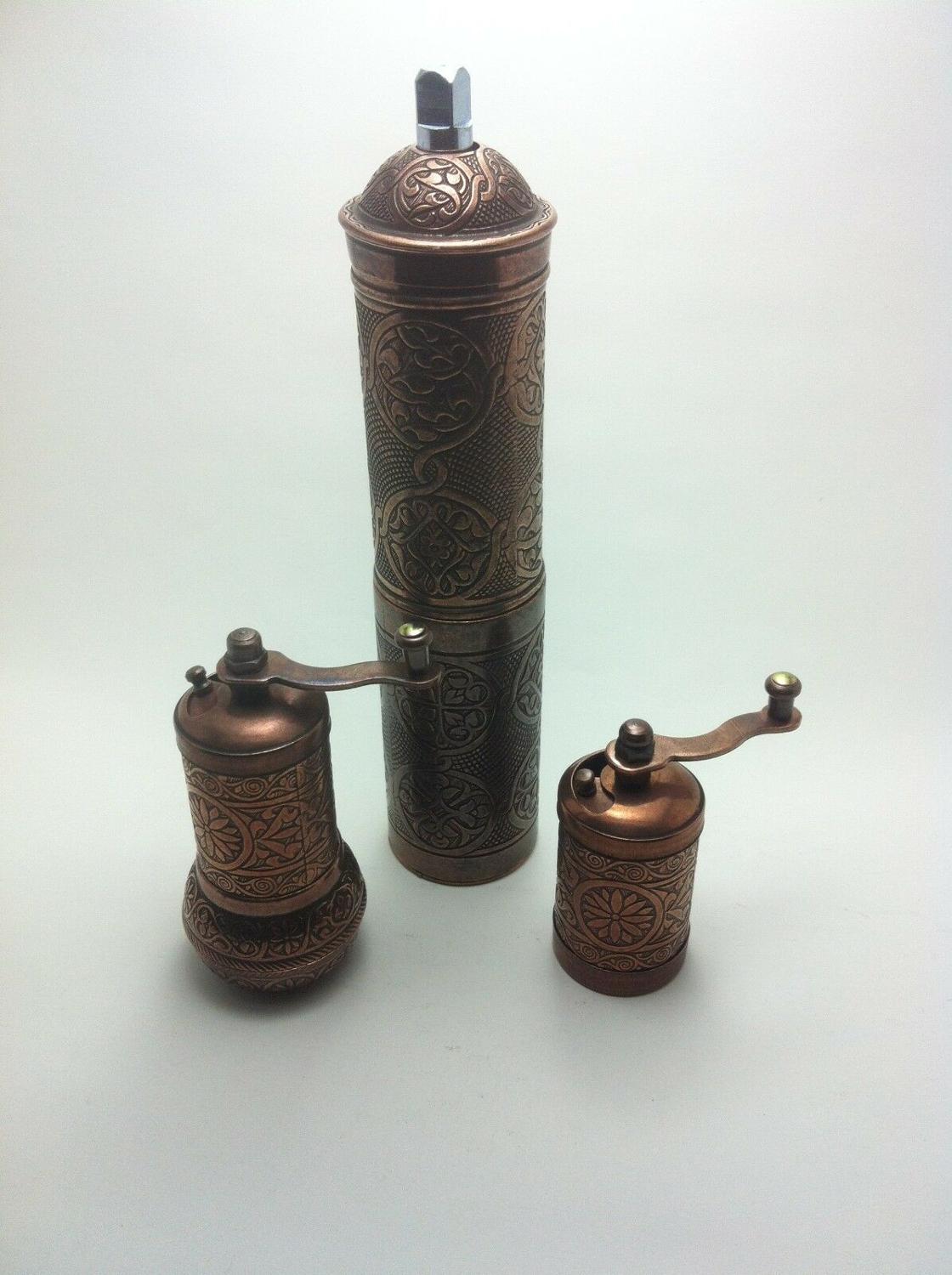Molinillo de pimienta turca, café y especias, juego de 3 piezas, 8.6 pulgadas , 22cm manos