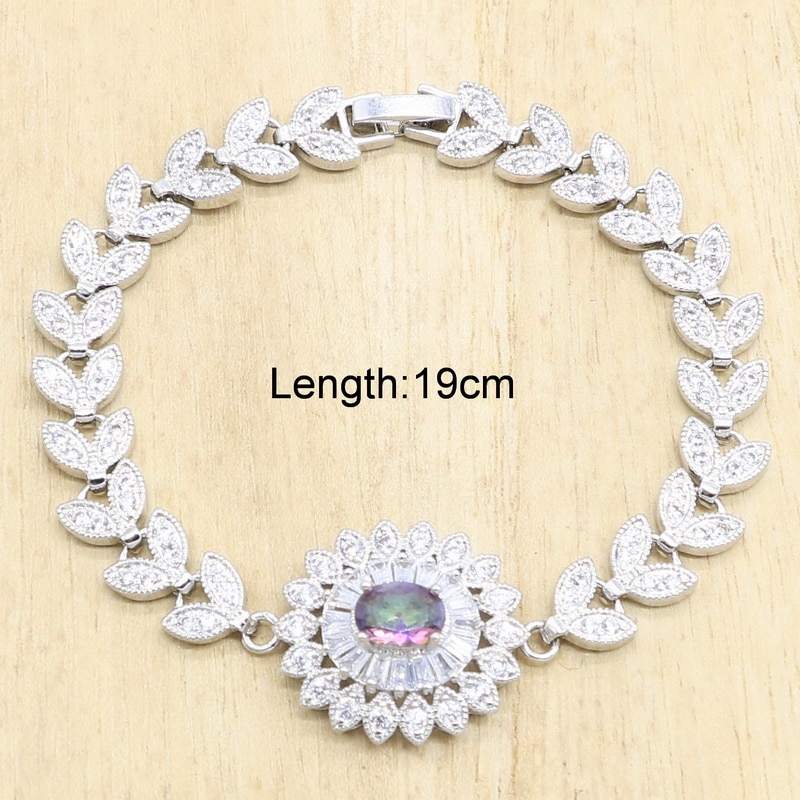 Bruids Sieraden Set Dames - Regenboog Zirconia Ketting, Oorbellen, Armband, Ring - Verloving Bruiloft