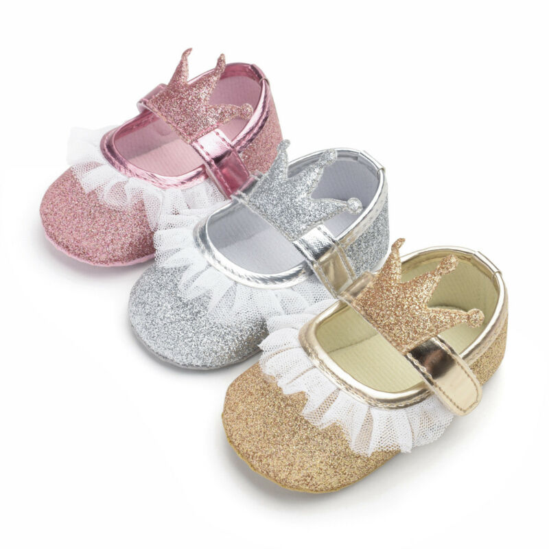 Nyfødte baby pige pailletter glitter krybbe sko + hårbånd bløde sål sko søde sommer prewalker