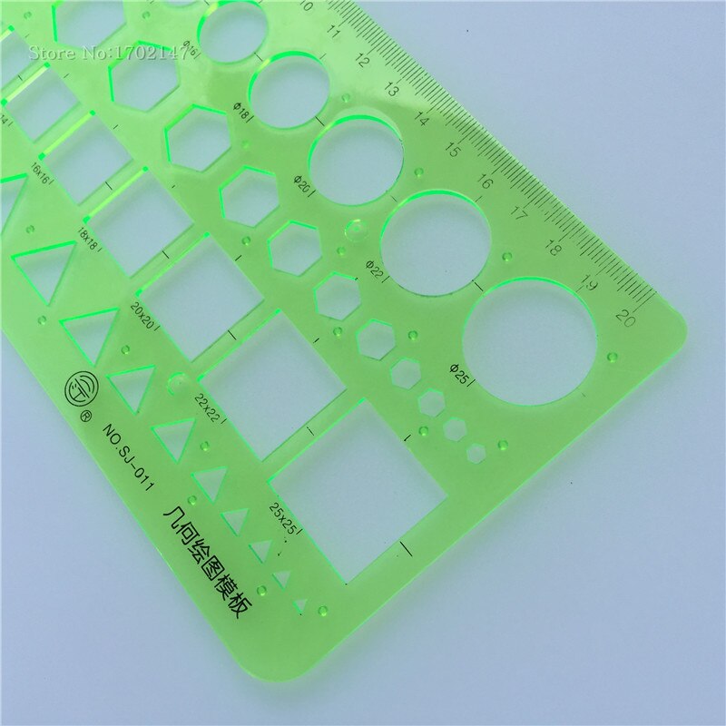 Regla de plantilla de dibujo geométrico 20 Uds. 22*10,5 cm, regla de herramienta de medición de material de laboratorio para estudiantes de plástico verde, suministros escolares