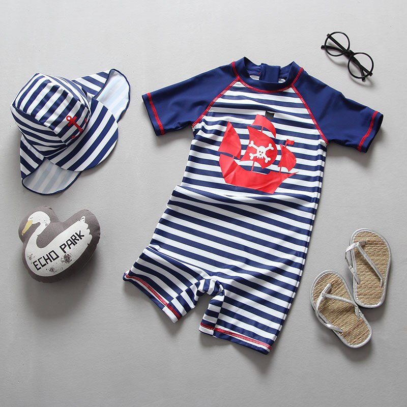 UV Swimsuit Baby Children's Swimwear for Boys Striped One Piece Child Bath Clothes UPF50 Sun Protection Swimming Suit for Kids: 18M