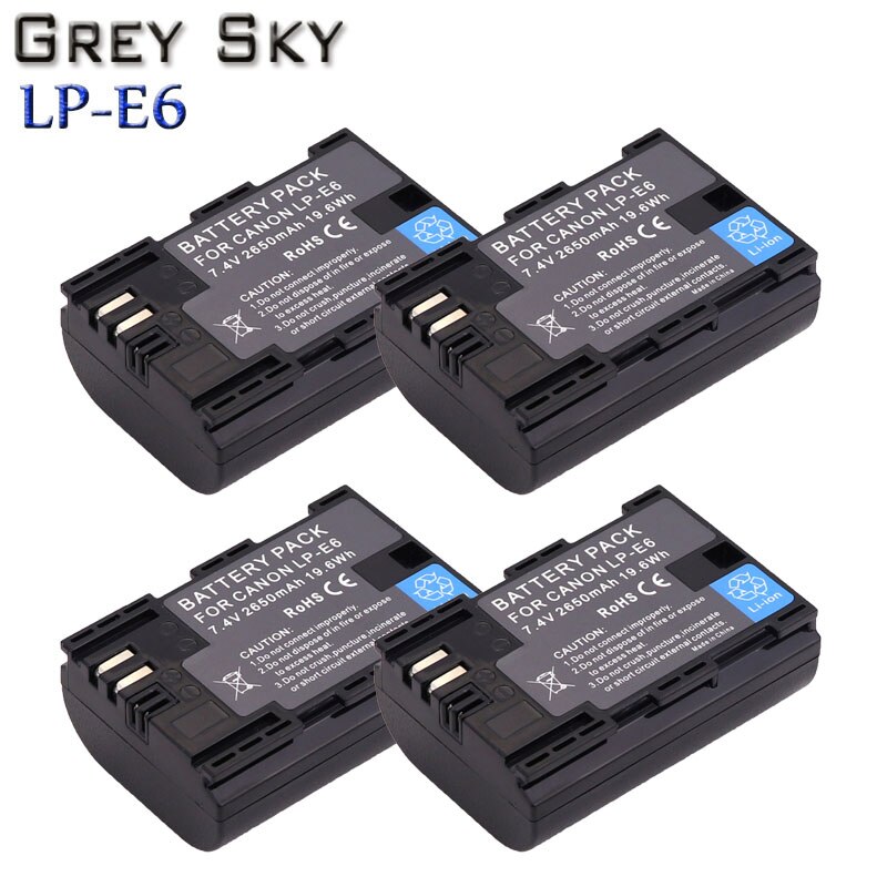 Batería para cámara Canon 5D Mark II III 7D 60D EOS 80D 70D 6D, accesorios L50, 2650mAh, 7,4 V, LP-E6 LPE6 LP E6, 4 Uds.: 4 battery