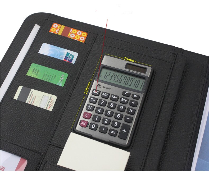A4 business office PU leather manager file folder a4 document organizer portfolio with calculator 700A