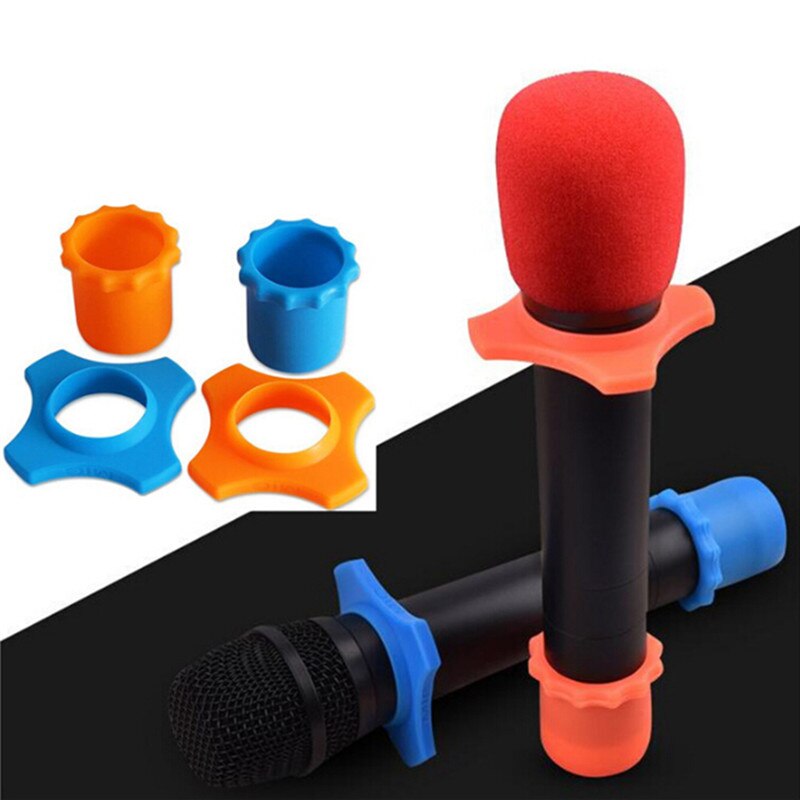 1Set Microfoon Anti-Roll + Staart Sets Van Microfoon Anti-Slip Ring Beschermhoes Ktv Microfoon Staart cover Willekeurige Kleur